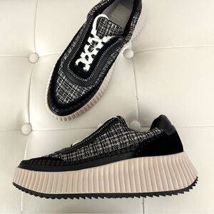 Dolce Vita Black and White Tweed Platform Sneakers